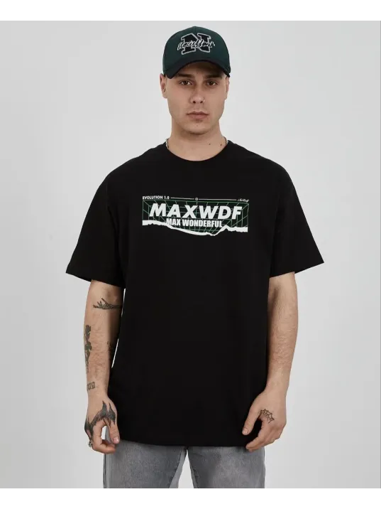 Unisex Bisiklet Yaka Baskılı Oversize T-Shirt - Siyah Unisex Bisiklet Yaka Baskılı Oversize T-Shirt - Siyah