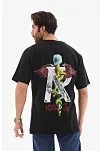 Unisex Bisiklet Yaka Baskılı Oversize T-shirt - Siyah