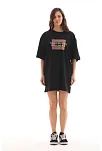 Unisex Bisiklet Yaka Baskılı Oversize T-shirt - Siyah