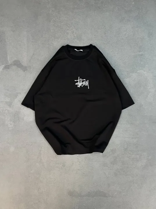 Unisex Bisiklet Yaka Baskılı Oversize T-Shirt - Siyah Unisex Bisiklet Yaka Baskılı Oversize T-Shirt - Siyah