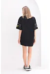 Unisex Bisiklet Yaka Baskılı Oversize T-shirt - Siyah