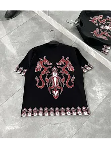 Unisex Bisiklet Yaka Baskılı Oversize T-shirt - Siyah