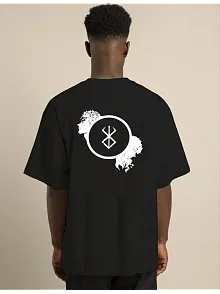 Unisex Bisiklet Yaka Baskılı Oversize T-shirt - Siyah