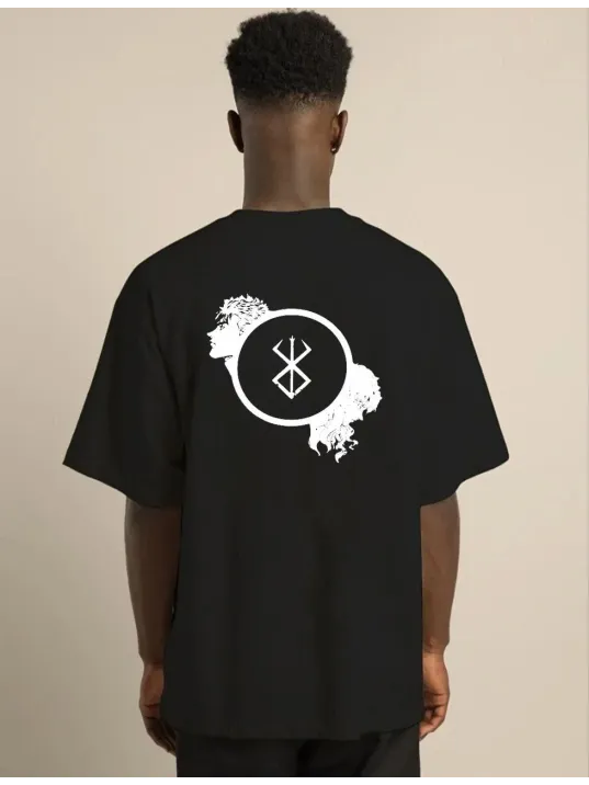 Unisex Bisiklet Yaka Baskılı Oversize T-Shirt - Siyah Unisex Bisiklet Yaka Baskılı Oversize T-Shirt - Siyah