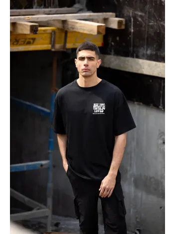 Unisex Bisiklet Yaka Baskılı Oversize T-Shirt - Siyah Unisex Bisiklet Yaka Baskılı Oversize T-Shirt - Siyah