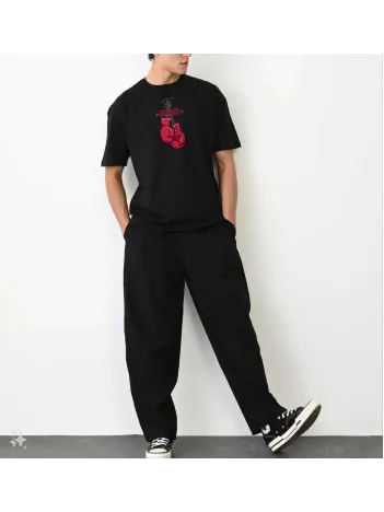 Unisex Bisiklet Yaka Baskılı Oversize T-Shirt - Siyah Unisex Bisiklet Yaka Baskılı Oversize T-Shirt - Siyah