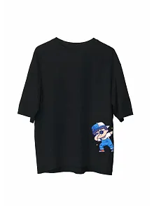 Unisex Bisiklet Yaka Baskılı Oversize T-shirt - Siyah
