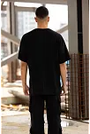 Unisex Bisiklet Yaka Baskılı Oversize T-shirt - Siyah
