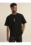 Unisex Bisiklet Yaka Baskılı Oversize T-shirt - Siyah