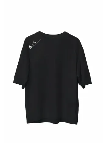 Unisex Bisiklet Yaka Baskılı Oversize T-Shirt - Siyah Unisex Bisiklet Yaka Baskılı Oversize T-Shirt - Siyah
