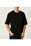 Unisex Bisiklet Yaka Baskılı Oversize T-shirt - Siyah