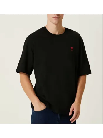 Unisex Bisiklet Yaka Baskılı Oversize T-Shirt - Siyah Unisex Bisiklet Yaka Baskılı Oversize T-Shirt - Siyah