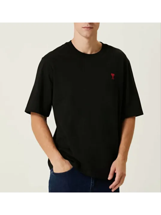 Unisex Bisiklet Yaka Baskılı Oversize T-Shirt - Siyah Unisex Bisiklet Yaka Baskılı Oversize T-Shirt - Siyah