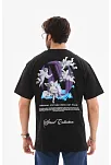 Unisex Bisiklet Yaka Baskılı Oversize T-shirt - Siyah