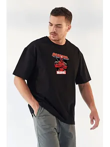 Erkek Baskılı T-shirt Kısa Kol Bisiklet Yaka Rahat Kalıp Tişört - Siyah
