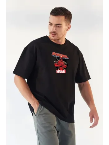 Unisex Bisiklet Yaka Baskılı Oversize T-Shirt - Siyah Unisex Bisiklet Yaka Baskılı Oversize T-Shirt - Siyah