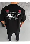 Unisex Bisiklet Yaka Baskılı Oversize T-shirt - Siyah