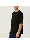 Unisex Bisiklet Yaka Baskılı Oversize T-shirt - Siyah
