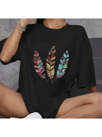 Unisex Bisiklet Yaka Baskılı Oversize T-Shirt - Siyah Unisex Bisiklet Yaka Baskılı Oversize T-Shirt - Siyah