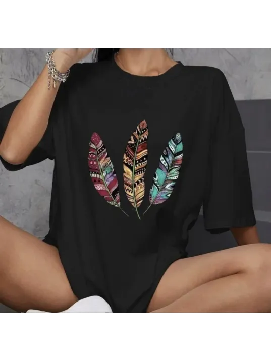 Unisex Bisiklet Yaka Baskılı Oversize T-Shirt - Siyah Unisex Bisiklet Yaka Baskılı Oversize T-Shirt - Siyah