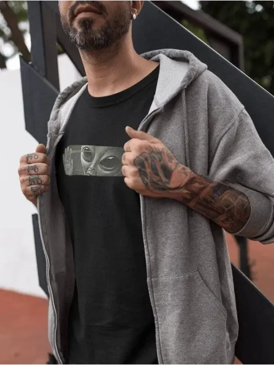 Unisex Bisiklet Yaka Baskılı Oversize T-Shirt - Siyah Unisex Bisiklet Yaka Baskılı Oversize T-Shirt - Siyah