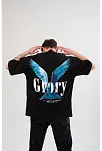 Unisex Bisiklet Yaka Baskılı Oversize T-shirt - Siyah