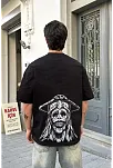 Unisex Bisiklet Yaka Baskılı Oversize T-shirt - Siyah