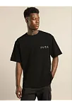 Unisex Bisiklet Yaka Baskılı Oversize T-shirt - Siyah
