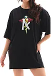 Unisex Bisiklet Yaka Baskılı Oversize T-shirt - Siyah
