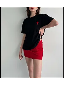 Unisex Bisiklet Yaka Baskılı Oversize T-shirt - Siyah