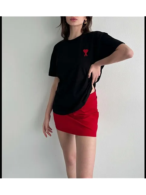 Unisex Bisiklet Yaka Baskılı Oversize T-shirt - Siyah