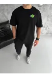 Unisex Bisiklet Yaka Baskılı Oversize T-shirt - Siyah Unisex Bisiklet Yaka Baskılı Oversize T-shirt - Siyah
