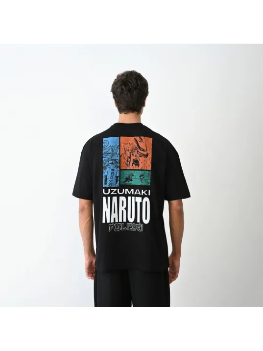 Unisex Bisiklet Yaka Baskılı Oversize T-Shirt - Siyah Unisex Bisiklet Yaka Baskılı Oversize T-Shirt - Siyah