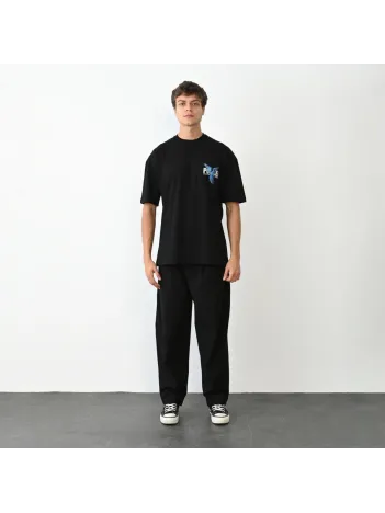 Unisex Bisiklet Yaka Baskılı Oversize T-Shirt - Siyah Unisex Bisiklet Yaka Baskılı Oversize T-Shirt - Siyah