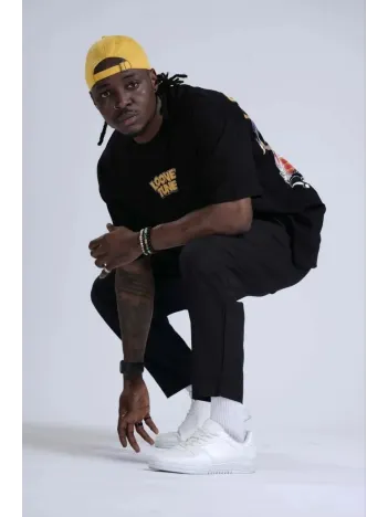 Unisex Bisiklet Yaka Baskılı Oversize T-Shirt - Siyah Unisex Bisiklet Yaka Baskılı Oversize T-Shirt - Siyah