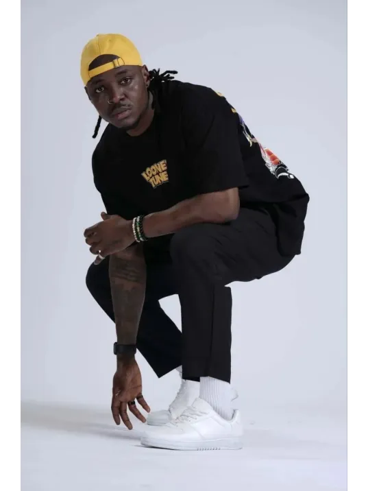 Unisex Bisiklet Yaka Baskılı Oversize T-Shirt - Siyah