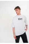 Unisex Bisiklet Yaka Baskılı Oversize T-shirt - Siyah