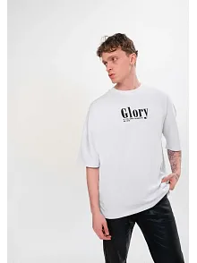 Unisex Bisiklet Yaka Baskılı Oversize T-shirt - Siyah