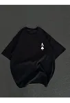 Unisex Bisiklet Yaka Baskılı Oversize T-shirt - Siyah