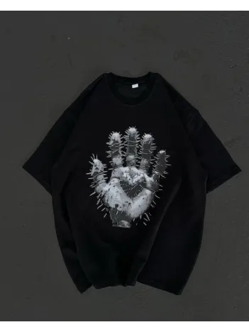 Unisex Bisiklet Yaka Baskılı Oversize T-Shirt - Siyah Unisex Bisiklet Yaka Baskılı Oversize T-Shirt - Siyah