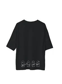 Unisex Bisiklet Yaka Baskılı Oversize T-shirt - Siyah