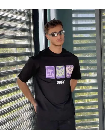 Unisex Bisiklet Yaka Baskılı Oversize T-shirt - Siyah