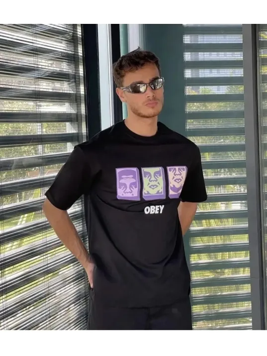 Unisex Bisiklet Yaka Baskılı Oversize T-shirt - Siyah