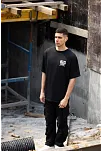 Unisex Bisiklet Yaka Baskılı Oversize T-shirt - Siyah