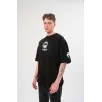 Unisex Bisiklet Yaka Baskılı Oversize T-Shirt - Siyah Unisex Bisiklet Yaka Baskılı Oversize T-Shirt - Siyah