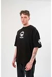 Unisex Bisiklet Yaka Baskılı Oversize T-shirt - Siyah