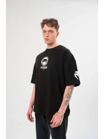 Unisex Bisiklet Yaka Baskılı Oversize T-Shirt - Siyah Unisex Bisiklet Yaka Baskılı Oversize T-Shirt - Siyah