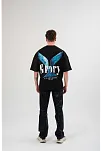 Unisex Bisiklet Yaka Baskılı Oversize T-shirt - Siyah