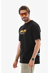 Unisex Bisiklet Yaka Baskılı Oversize T-shirt - Siyah