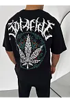 Unisex Bisiklet Yaka Baskılı Oversize T-shirt - Siyah